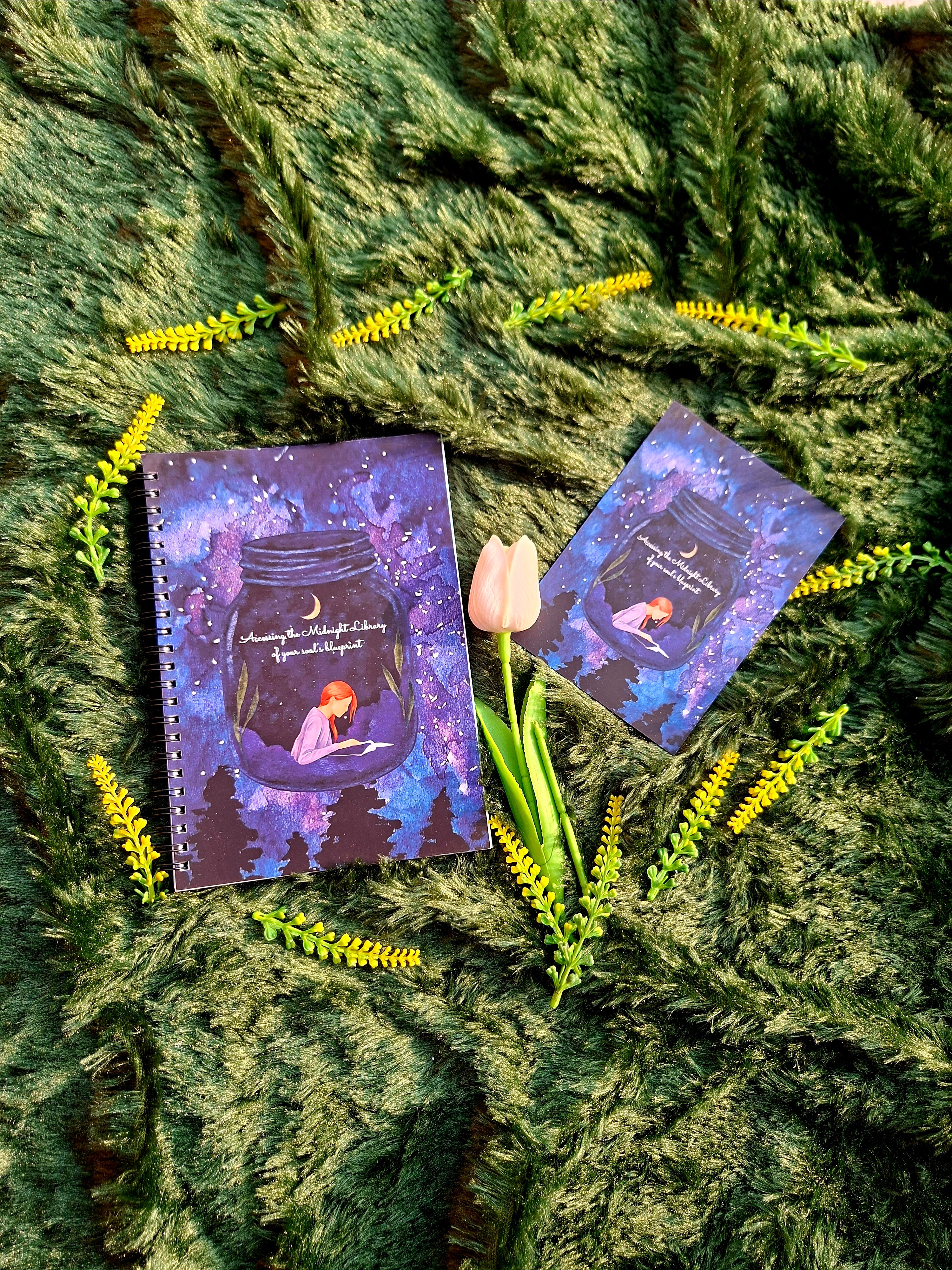 Midnight Library of soul’s blueprint - Spiral Notebook + Affirmation & Meditation Cards